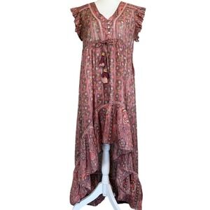 Kitsch & Pop Edition Maxi Dress Small Medium Pink Floral Metallic High Low‎ Boho